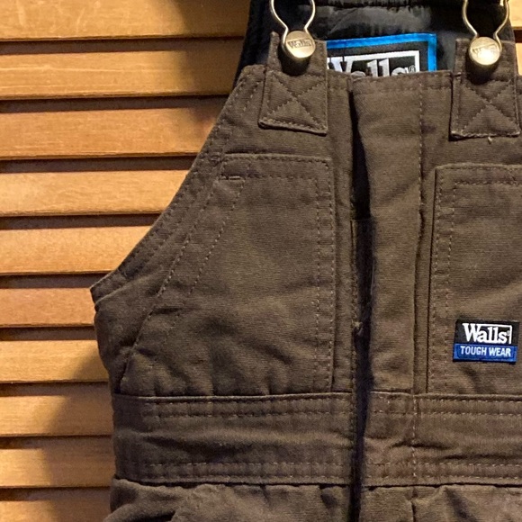 Walls Tough Wear Grow System Brown Canvas Bib Snow Pants - Picture 3 of 14